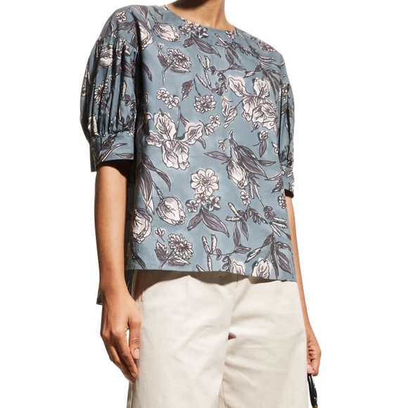 MaxMara Tops - MaxMara Nina Floral Puff Sleeve Blouse - Blue